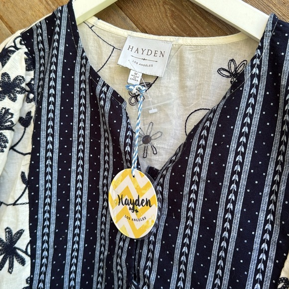 Hayden navy blue and ivory cream foral embroidered baby doll dress size medium - Picture 4 of 5